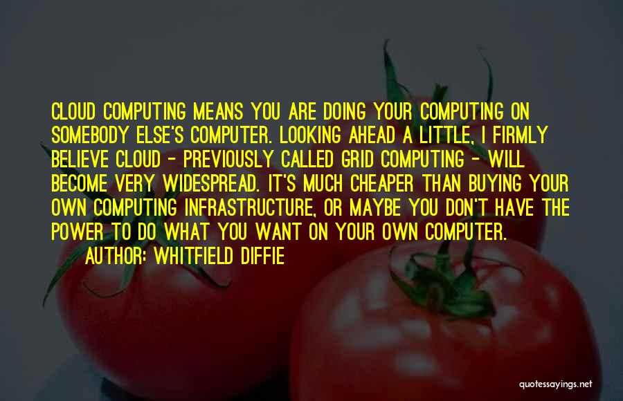 Whitfield Diffie Quotes: Cloud Computing Means You Are Doing Your Computing On Somebody Else's Computer. Looking Ahead A Little, I Firmly Believe Cloud