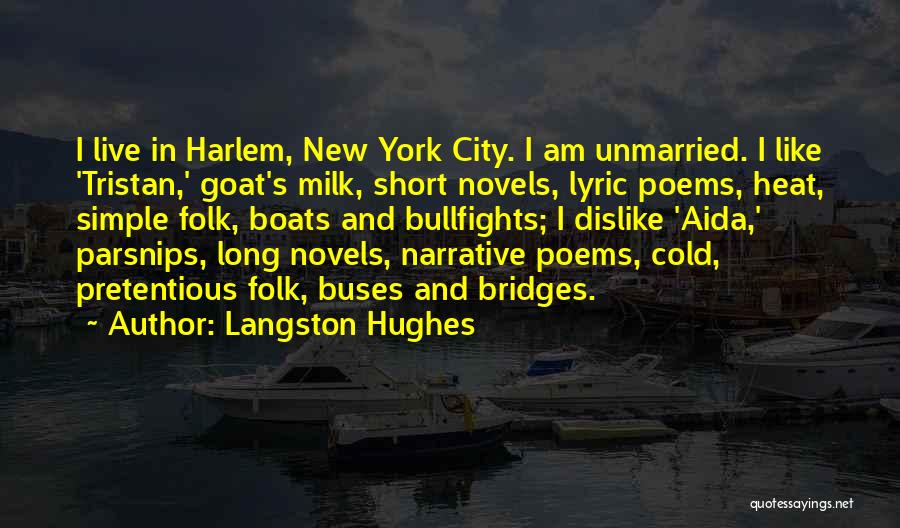 Langston Hughes Quotes: I Live In Harlem, New York City. I Am Unmarried. I Like 'tristan,' Goat's Milk, Short Novels, Lyric Poems, Heat,