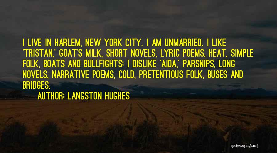 Langston Hughes Quotes: I Live In Harlem, New York City. I Am Unmarried. I Like 'tristan,' Goat's Milk, Short Novels, Lyric Poems, Heat,
