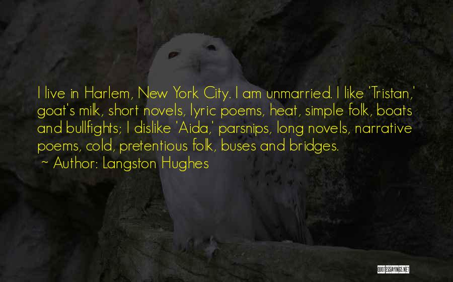 Langston Hughes Quotes: I Live In Harlem, New York City. I Am Unmarried. I Like 'tristan,' Goat's Milk, Short Novels, Lyric Poems, Heat,
