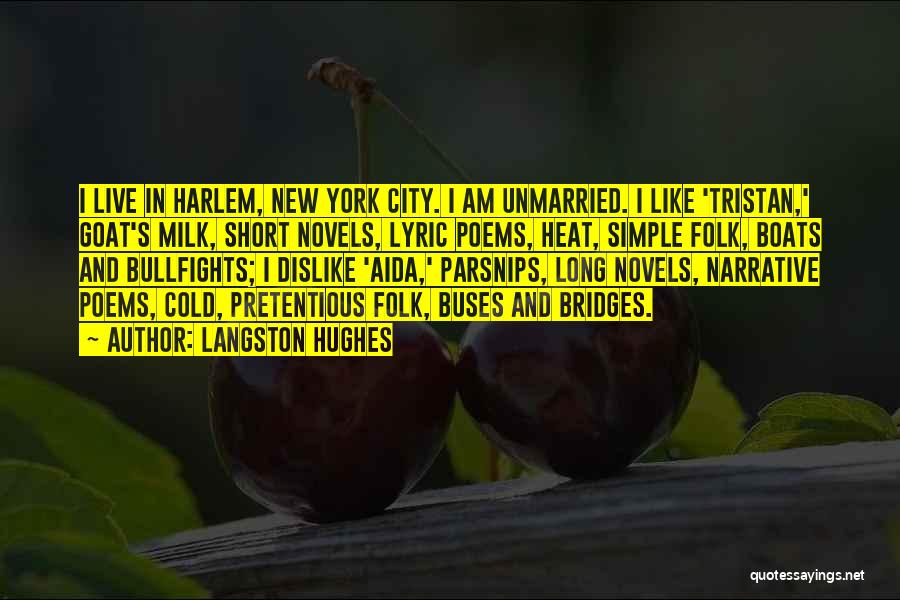 Langston Hughes Quotes: I Live In Harlem, New York City. I Am Unmarried. I Like 'tristan,' Goat's Milk, Short Novels, Lyric Poems, Heat,