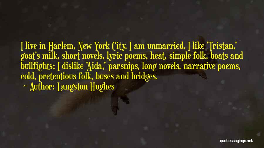 Langston Hughes Quotes: I Live In Harlem, New York City. I Am Unmarried. I Like 'tristan,' Goat's Milk, Short Novels, Lyric Poems, Heat,