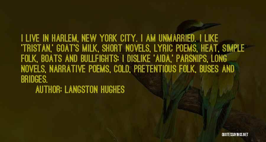 Langston Hughes Quotes: I Live In Harlem, New York City. I Am Unmarried. I Like 'tristan,' Goat's Milk, Short Novels, Lyric Poems, Heat,