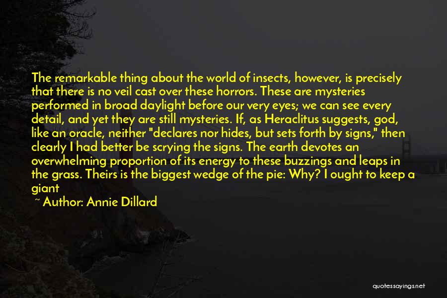 Annie Dillard Quotes: The Remarkable Thing About The World Of Insects, However, Is Precisely That There Is No Veil Cast Over These Horrors.