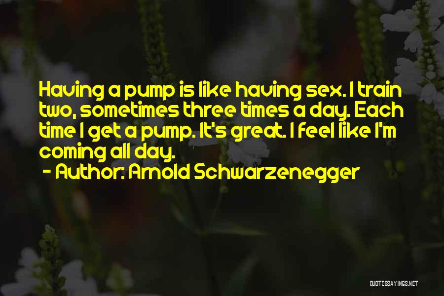 Arnold Schwarzenegger Quotes: Having A Pump Is Like Having Sex. I Train Two, Sometimes Three Times A Day. Each Time I Get A