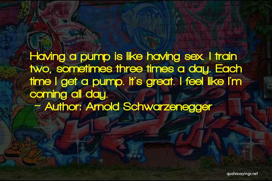 Arnold Schwarzenegger Quotes: Having A Pump Is Like Having Sex. I Train Two, Sometimes Three Times A Day. Each Time I Get A