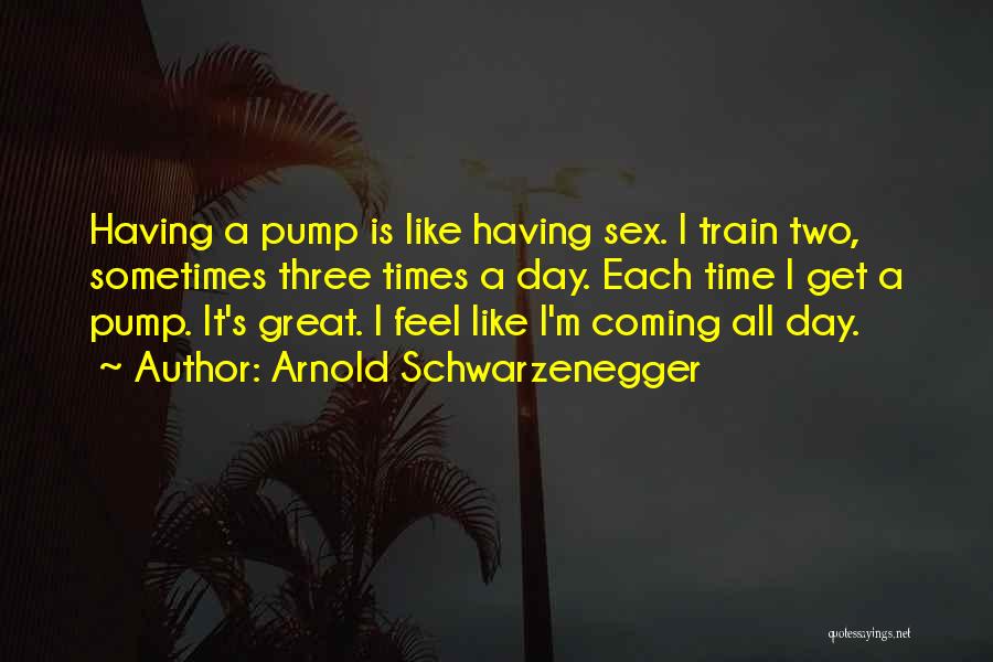 Arnold Schwarzenegger Quotes: Having A Pump Is Like Having Sex. I Train Two, Sometimes Three Times A Day. Each Time I Get A