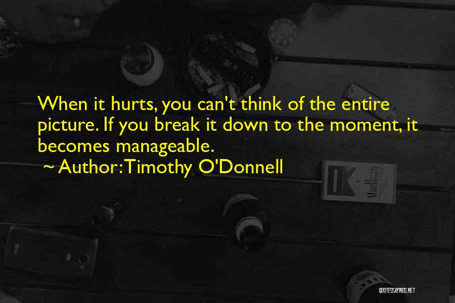 Timothy O'Donnell Quotes: When It Hurts, You Can't Think Of The Entire Picture. If You Break It Down To The Moment, It Becomes