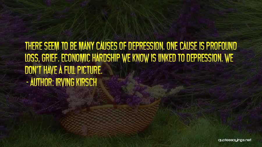 Irving Kirsch Quotes: There Seem To Be Many Causes Of Depression. One Cause Is Profound Loss, Grief. Economic Hardship We Know Is Linked