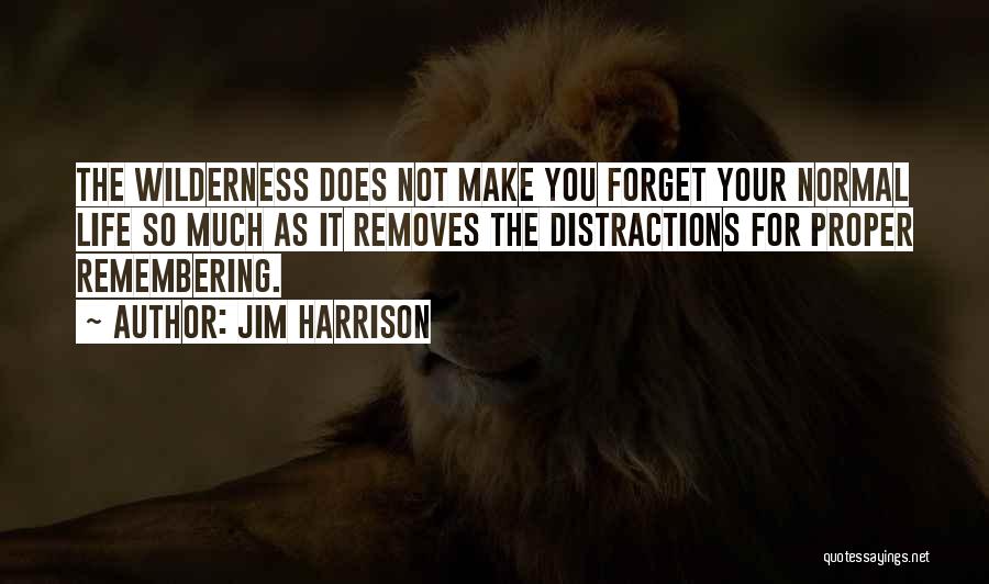 Jim Harrison Quotes: The Wilderness Does Not Make You Forget Your Normal Life So Much As It Removes The Distractions For Proper Remembering.