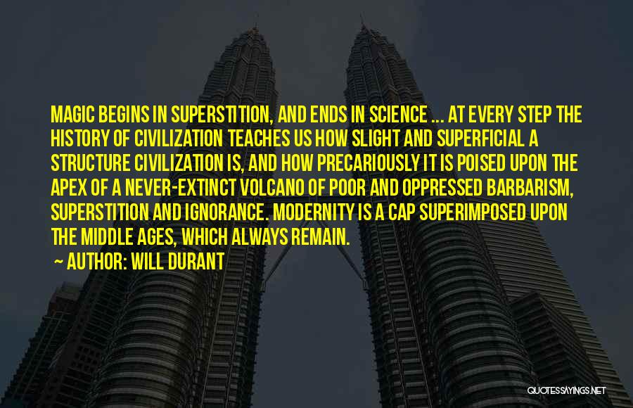 Will Durant Quotes: Magic Begins In Superstition, And Ends In Science ... At Every Step The History Of Civilization Teaches Us How Slight