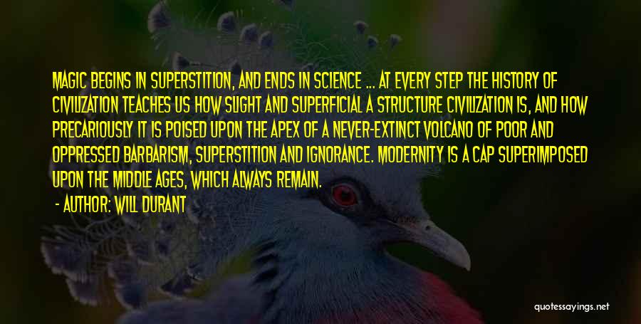 Will Durant Quotes: Magic Begins In Superstition, And Ends In Science ... At Every Step The History Of Civilization Teaches Us How Slight