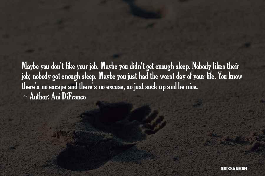 Ani DiFranco Quotes: Maybe You Don't Like Your Job. Maybe You Didn't Get Enough Sleep. Nobody Likes Their Job; Nobody Got Enough Sleep.