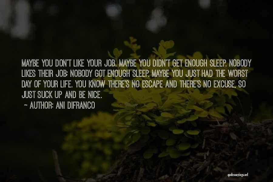 Ani DiFranco Quotes: Maybe You Don't Like Your Job. Maybe You Didn't Get Enough Sleep. Nobody Likes Their Job; Nobody Got Enough Sleep.