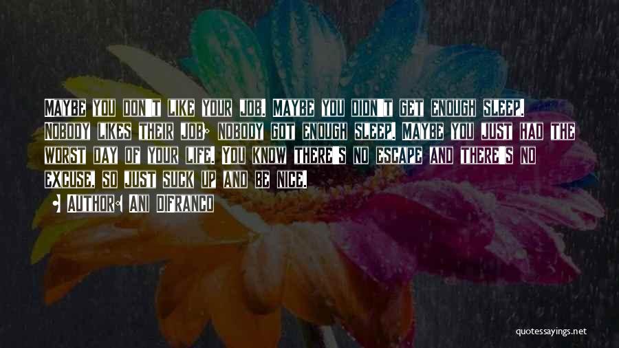 Ani DiFranco Quotes: Maybe You Don't Like Your Job. Maybe You Didn't Get Enough Sleep. Nobody Likes Their Job; Nobody Got Enough Sleep.