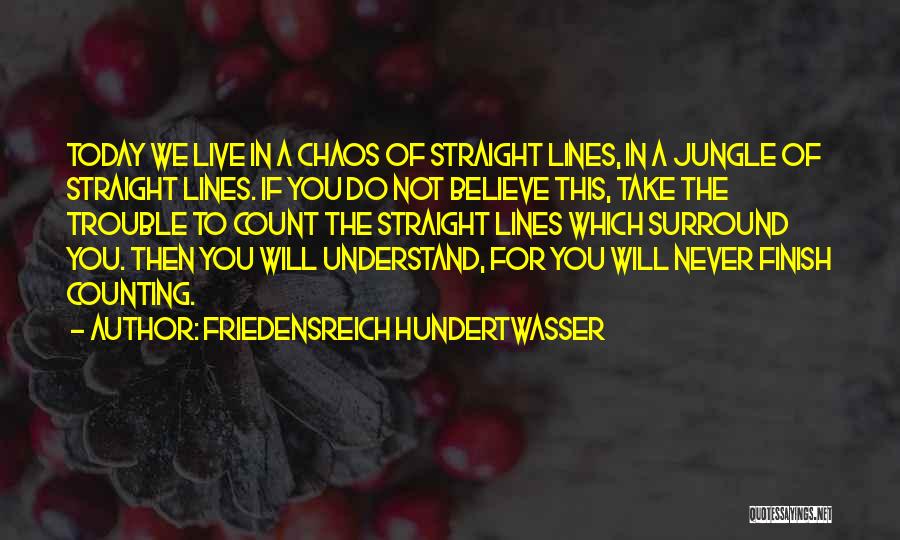 Friedensreich Hundertwasser Quotes: Today We Live In A Chaos Of Straight Lines, In A Jungle Of Straight Lines. If You Do Not Believe