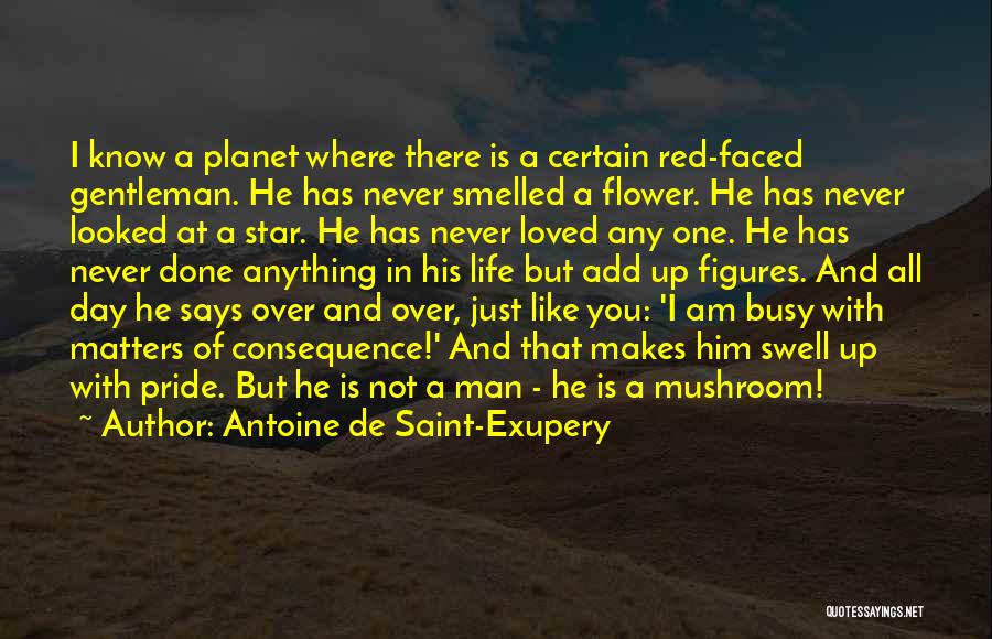 Antoine De Saint-Exupery Quotes: I Know A Planet Where There Is A Certain Red-faced Gentleman. He Has Never Smelled A Flower. He Has Never