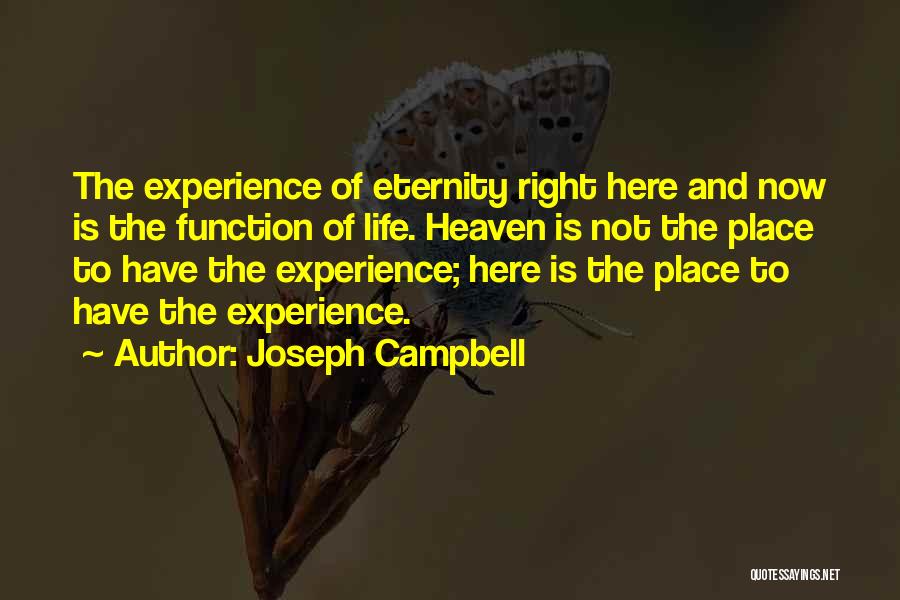 Joseph Campbell Quotes: The Experience Of Eternity Right Here And Now Is The Function Of Life. Heaven Is Not The Place To Have