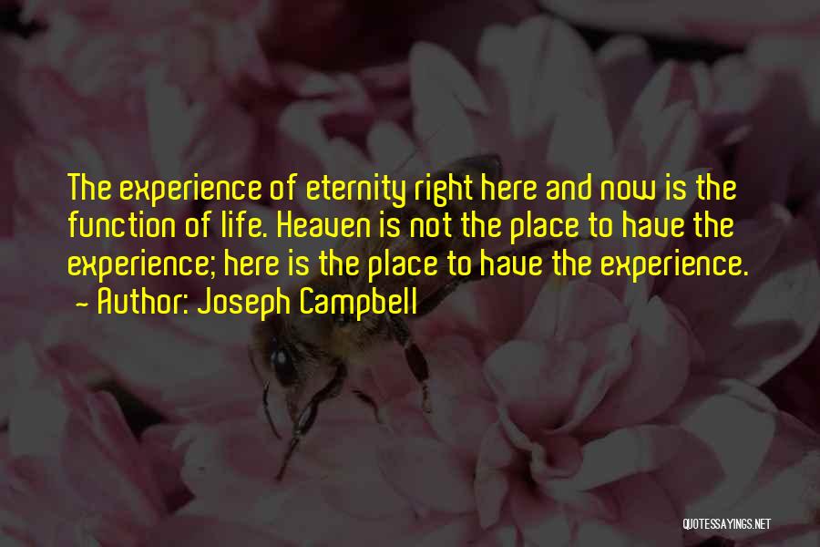 Joseph Campbell Quotes: The Experience Of Eternity Right Here And Now Is The Function Of Life. Heaven Is Not The Place To Have