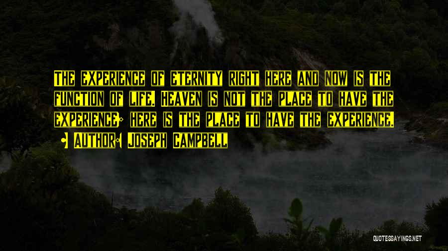 Joseph Campbell Quotes: The Experience Of Eternity Right Here And Now Is The Function Of Life. Heaven Is Not The Place To Have