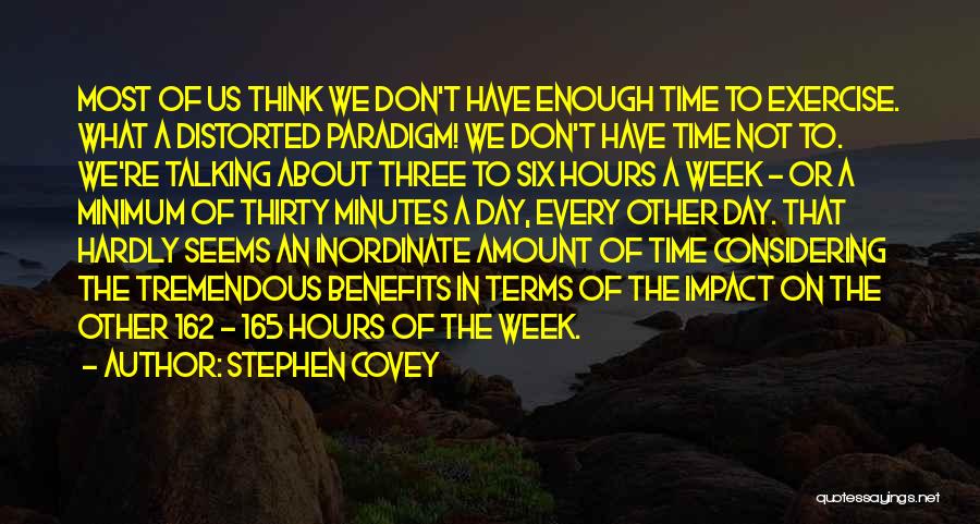 Stephen Covey Quotes: Most Of Us Think We Don't Have Enough Time To Exercise. What A Distorted Paradigm! We Don't Have Time Not