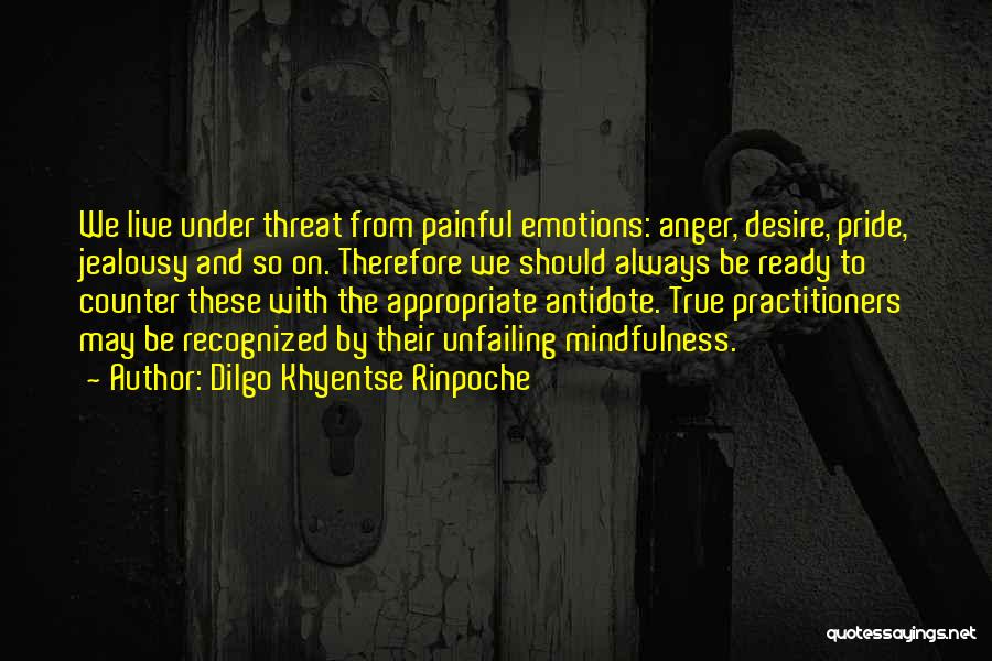 Dilgo Khyentse Rinpoche Quotes: We Live Under Threat From Painful Emotions: Anger, Desire, Pride, Jealousy And So On. Therefore We Should Always Be Ready