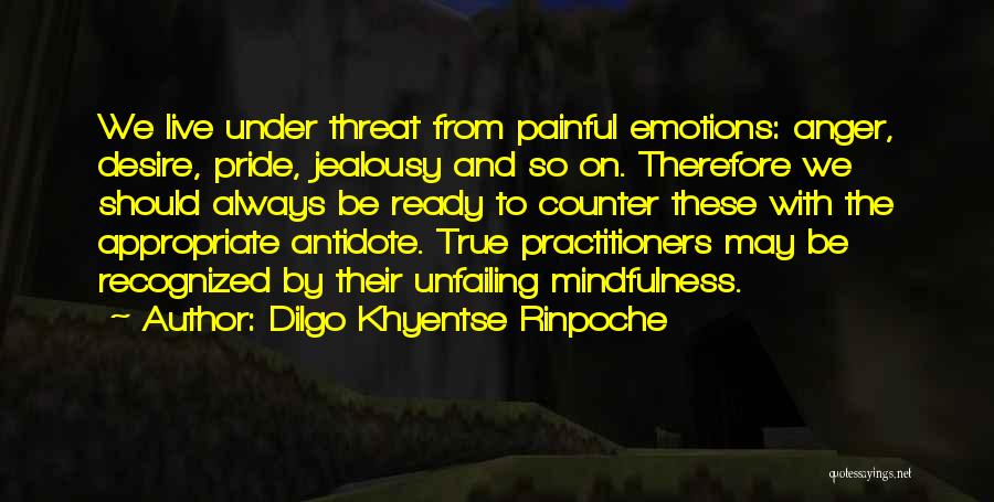 Dilgo Khyentse Rinpoche Quotes: We Live Under Threat From Painful Emotions: Anger, Desire, Pride, Jealousy And So On. Therefore We Should Always Be Ready