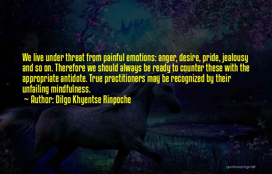 Dilgo Khyentse Rinpoche Quotes: We Live Under Threat From Painful Emotions: Anger, Desire, Pride, Jealousy And So On. Therefore We Should Always Be Ready