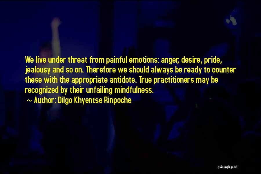 Dilgo Khyentse Rinpoche Quotes: We Live Under Threat From Painful Emotions: Anger, Desire, Pride, Jealousy And So On. Therefore We Should Always Be Ready