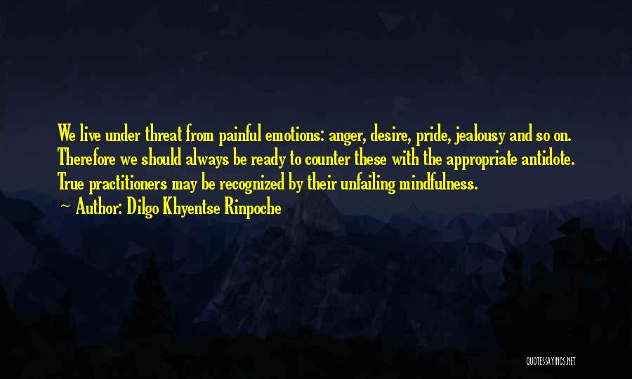 Dilgo Khyentse Rinpoche Quotes: We Live Under Threat From Painful Emotions: Anger, Desire, Pride, Jealousy And So On. Therefore We Should Always Be Ready