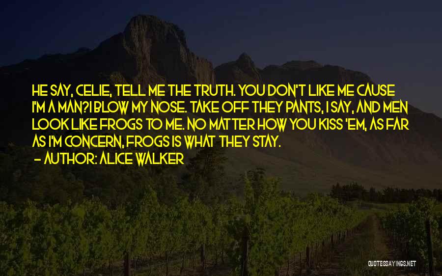 Alice Walker Quotes: He Say, Celie, Tell Me The Truth. You Don't Like Me Cause I'm A Man?i Blow My Nose. Take Off