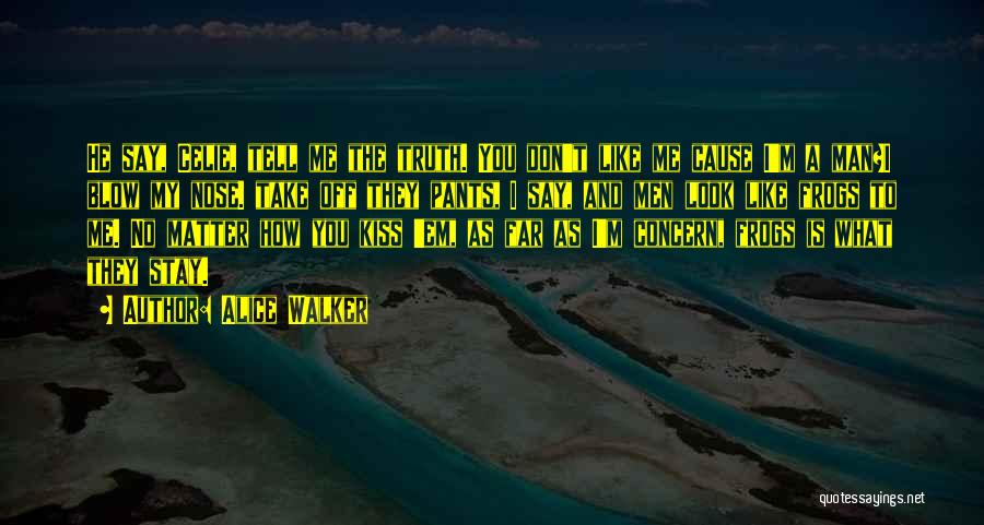 Alice Walker Quotes: He Say, Celie, Tell Me The Truth. You Don't Like Me Cause I'm A Man?i Blow My Nose. Take Off