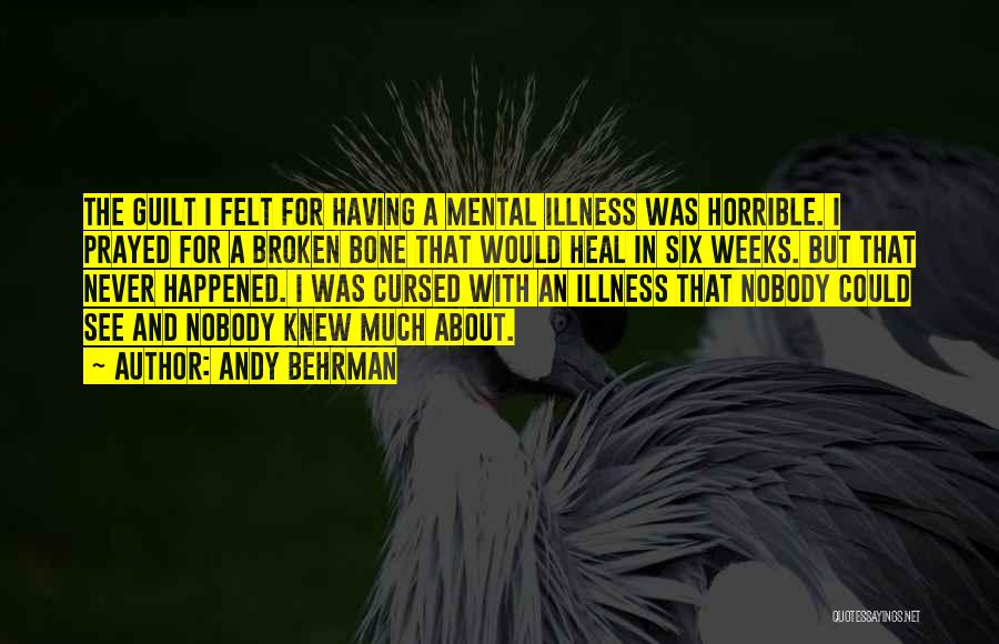 Andy Behrman Quotes: The Guilt I Felt For Having A Mental Illness Was Horrible. I Prayed For A Broken Bone That Would Heal