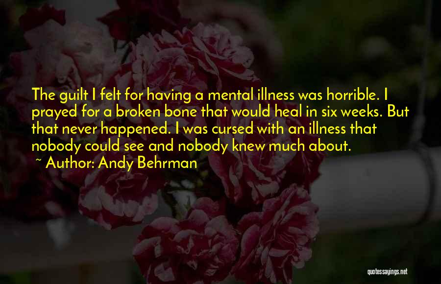 Andy Behrman Quotes: The Guilt I Felt For Having A Mental Illness Was Horrible. I Prayed For A Broken Bone That Would Heal