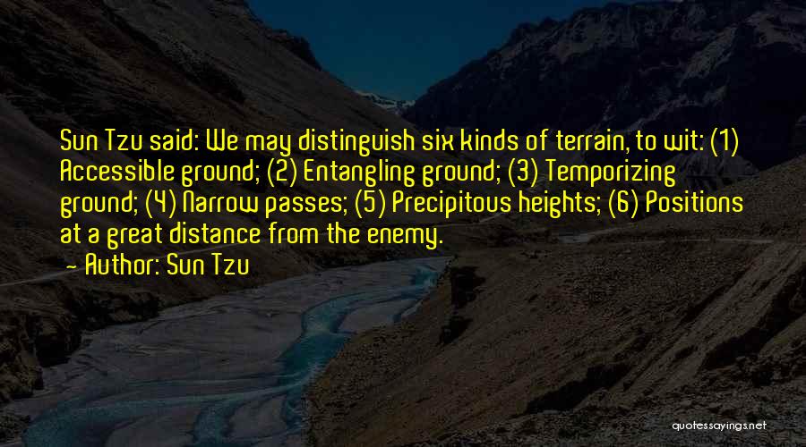 Sun Tzu Quotes: Sun Tzu Said: We May Distinguish Six Kinds Of Terrain, To Wit: (1) Accessible Ground; (2) Entangling Ground; (3) Temporizing