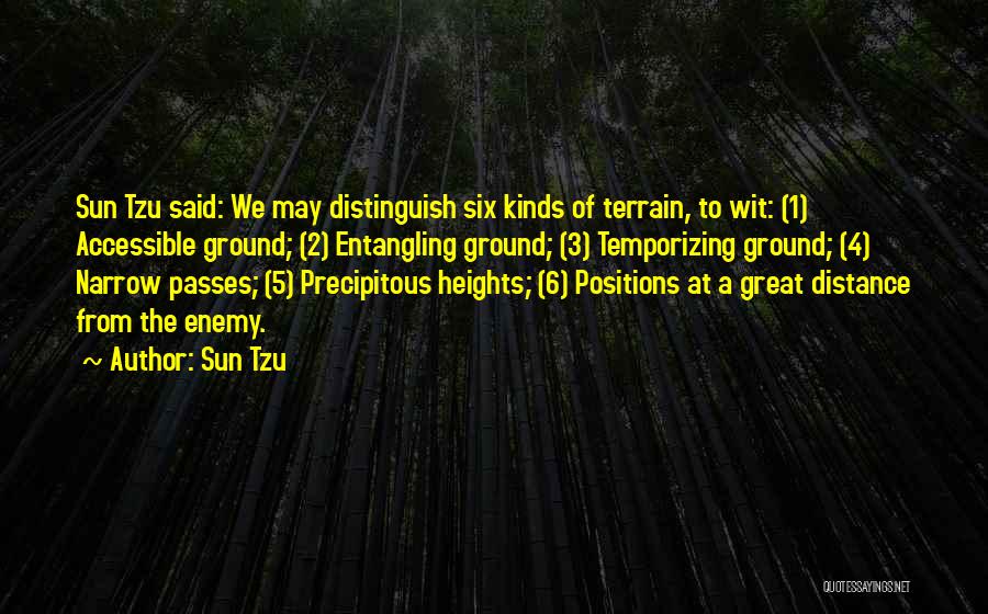 Sun Tzu Quotes: Sun Tzu Said: We May Distinguish Six Kinds Of Terrain, To Wit: (1) Accessible Ground; (2) Entangling Ground; (3) Temporizing