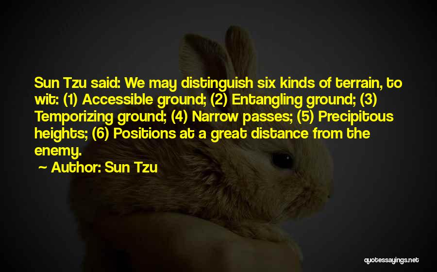 Sun Tzu Quotes: Sun Tzu Said: We May Distinguish Six Kinds Of Terrain, To Wit: (1) Accessible Ground; (2) Entangling Ground; (3) Temporizing