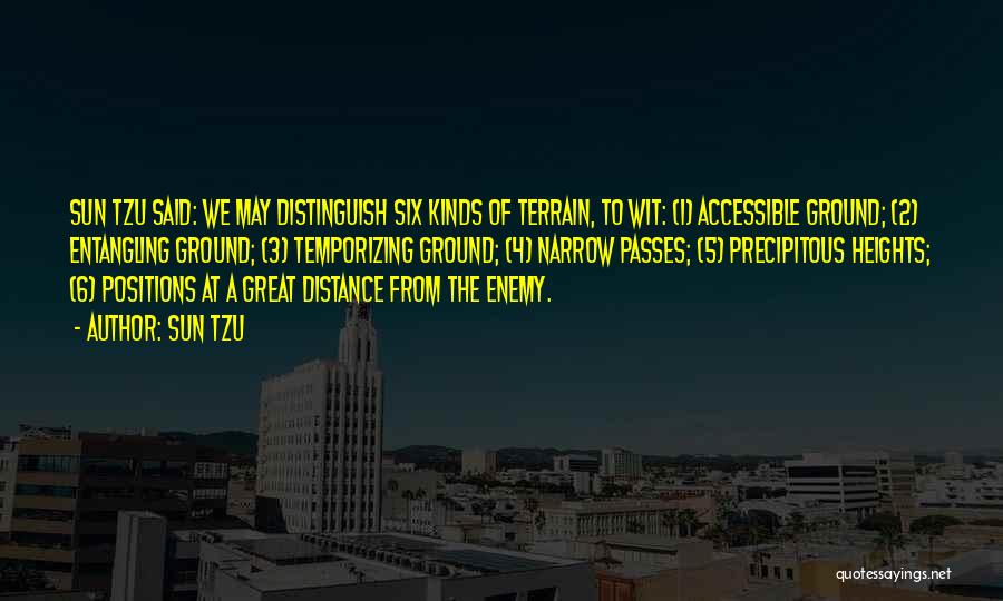 Sun Tzu Quotes: Sun Tzu Said: We May Distinguish Six Kinds Of Terrain, To Wit: (1) Accessible Ground; (2) Entangling Ground; (3) Temporizing