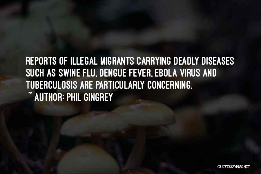 Phil Gingrey Quotes: Reports Of Illegal Migrants Carrying Deadly Diseases Such As Swine Flu, Dengue Fever, Ebola Virus And Tuberculosis Are Particularly Concerning.