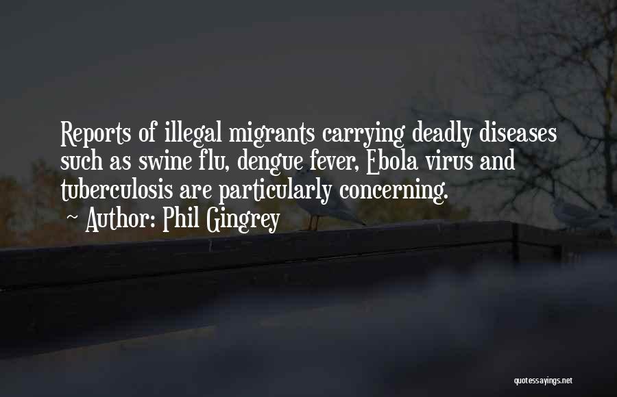 Phil Gingrey Quotes: Reports Of Illegal Migrants Carrying Deadly Diseases Such As Swine Flu, Dengue Fever, Ebola Virus And Tuberculosis Are Particularly Concerning.