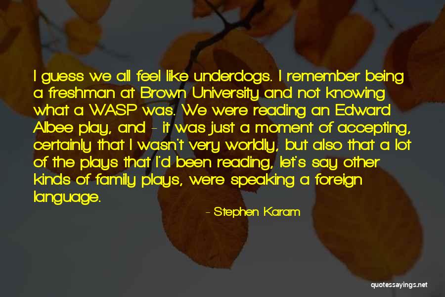 Being Underdogs Quotes By Stephen Karam Being Underdogs Quotes By Stephen Karam