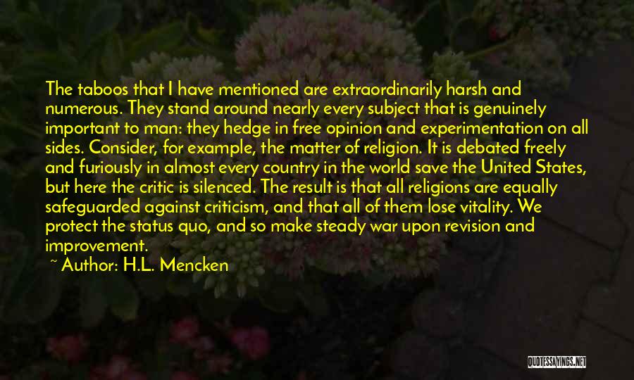 Criticism Of Religion Quotes By H.L. Mencken
