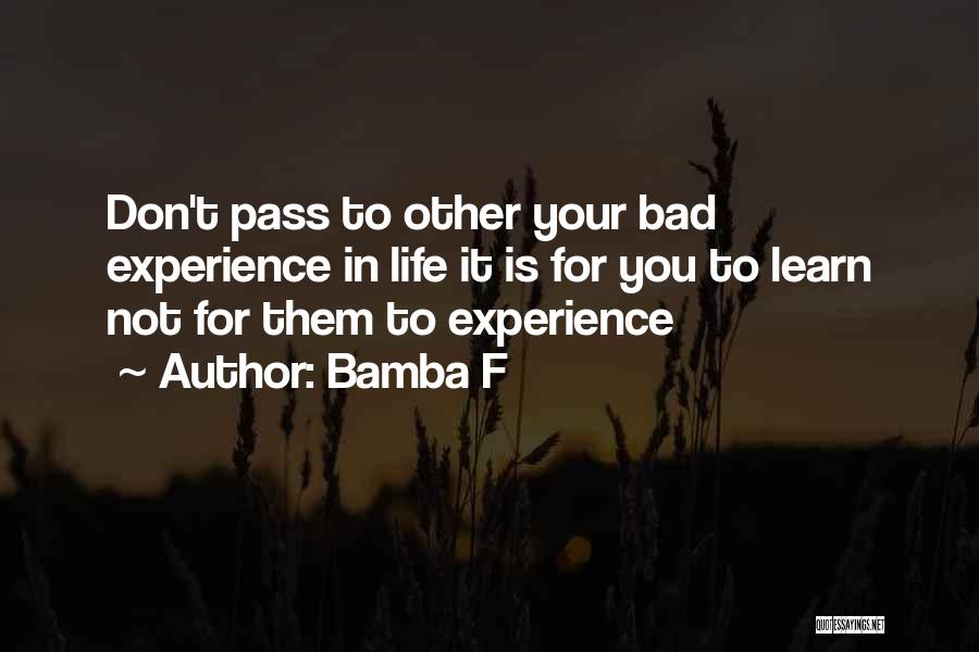 Learn From Bad Experience Quotes By Bamba F