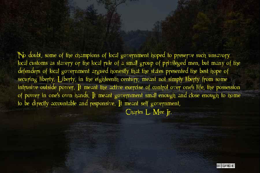 Local Self Government Quotes By Charles L. Mee Jr.