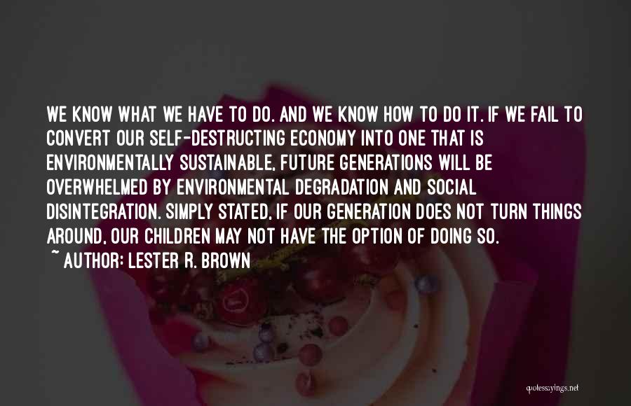 Our Generation And The Future Quotes By Lester R. Brown