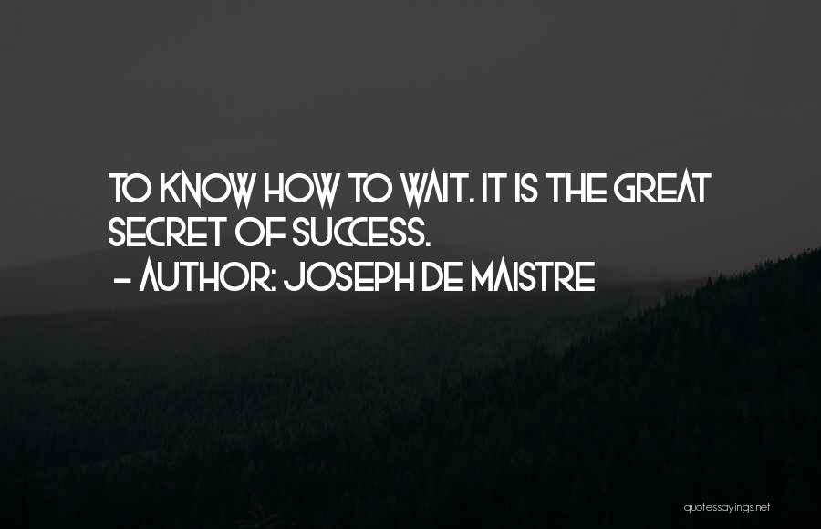 The Secret Of Success Quotes By Joseph De Maistre